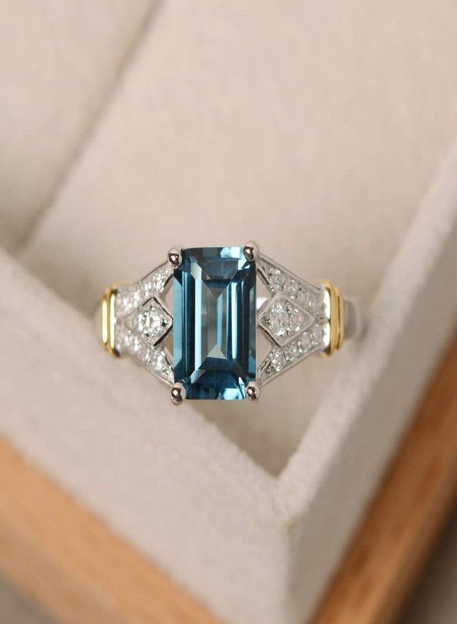 LRGKMCWTOB Fashion Ring Elegant Women 925 Sterling Silver Vintage Halo Ring Women Aquamarine Gemstone White Gold Filled Wedding Bridal Band Ring Anniversary Statement Eternity Ring for Women (Size 8) - Image 3